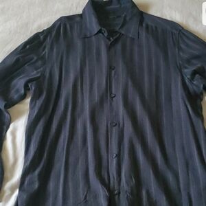 Claiborne Black and White Striped Long Sleeve Button Down Shirt